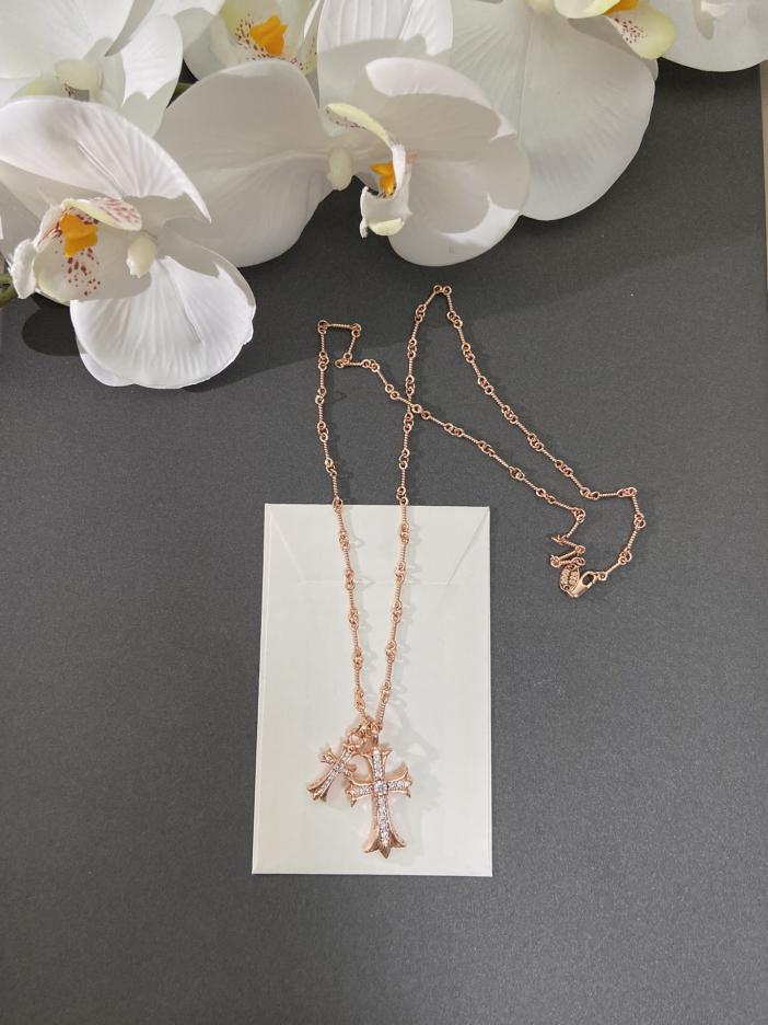 replica,repliche,fake,1:1,earrings,bracelet,ring,jewelry Collana con doppia croce di diamanti e cuori cromati replica,repliche,fake,1:1,earrings,bracelet,ring,jewelry Collana con doppia croce di diamanti e cuori cromati