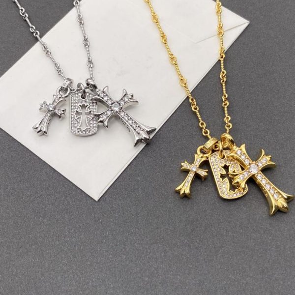 replica,repliche,fake,1:1,earrings,bracelet,ring,jewelry Doppia croce di diamanti con cuori cromati