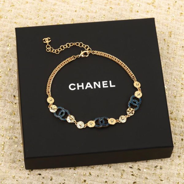 replica,repliche,fake,1:1,earrings,bracelet,ring,jewelry Collana Chanel doppia C blu denim