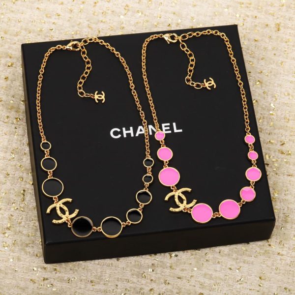 replica,repliche,fake,1:1,earrings,bracelet,ring,jewelry Collana doppia C Chanel grande e piccola concava e convessa rotonda in oro smaltato