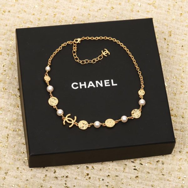 replica,repliche,fake,1:1,earrings,bracelet,ring,jewelry Collana Chanel grande e piccola con perle doppie C rotonde concave e convesse in smalto dorato
