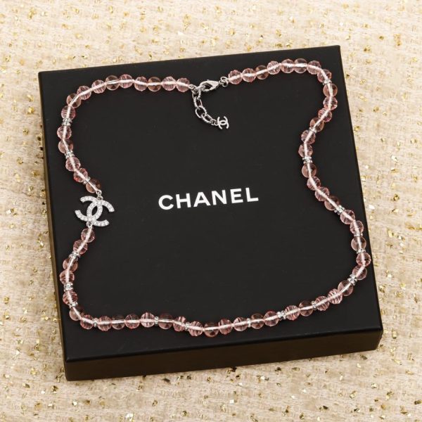 replica,repliche,fake,1:1,earrings,bracelet,ring,jewelry Catena di maglione di perle rosa con fiocco Chanel
