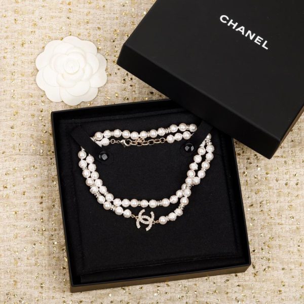 replica,repliche,fake,1:1,earrings,bracelet,ring,jewelry Catena di maglione di perle rosa con fiocco Chanel