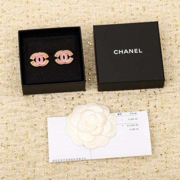 replica,repliche,fake,1:1,earrings,bracelet,ring,jewelry Orecchini Chanel doppia c in resina rosa