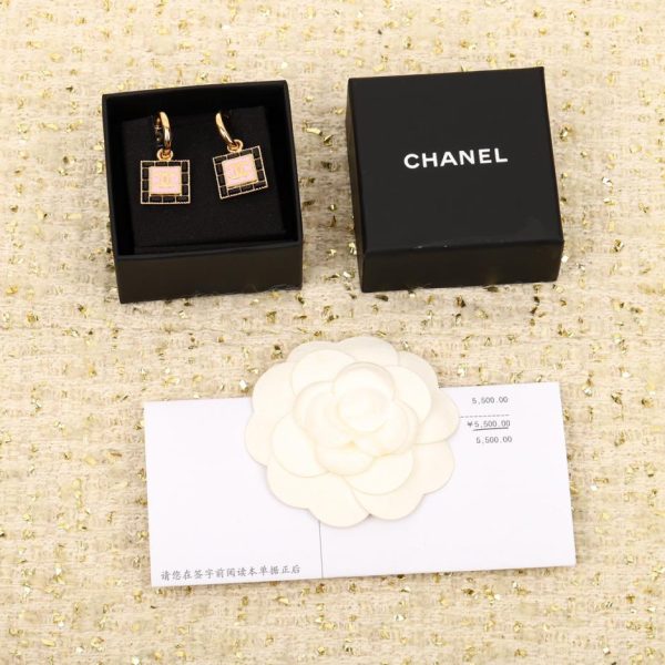 Orecchini Chanel doppia c quadrati rosa
