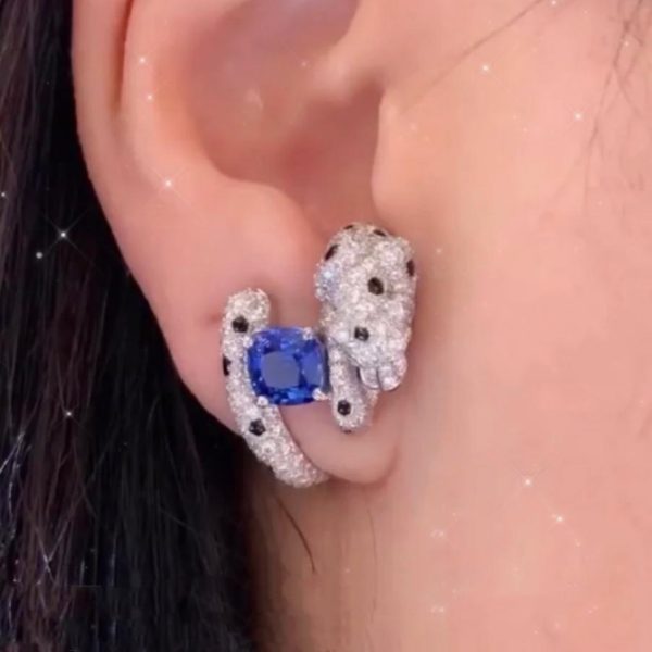 replica,repliche,fake,1:1,earrings,bracelet,ring,jewelry Orecchini leopardati con diamanti blu Cartier