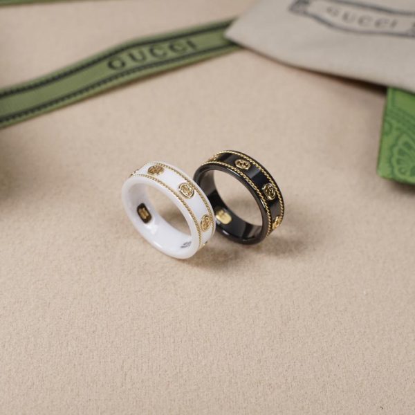 replica,repliche,fake,1:1,earrings,bracelet,ring,jewelry Anello Gucci in ceramica con doppia G in corda di canapa