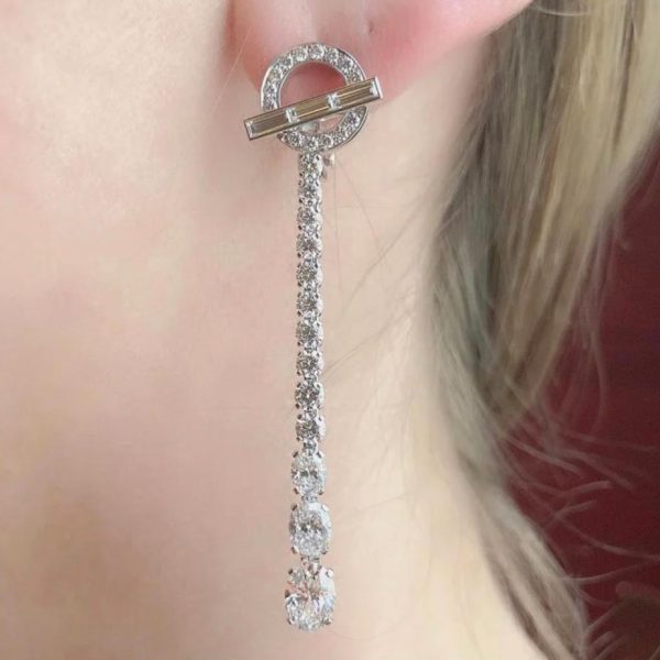 replica,repliche,fake,1:1,earrings,bracelet,ring,jewelry Orecchini Hermes con diamanti quadrati in argento sterling 925
