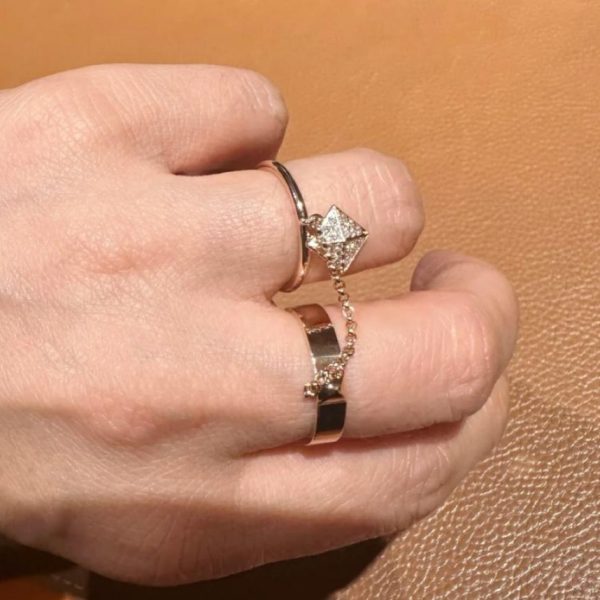 replica,repliche,fake,1:1,earrings,bracelet,ring,jewelry Anello rivetto due in uno in oro Hermes V