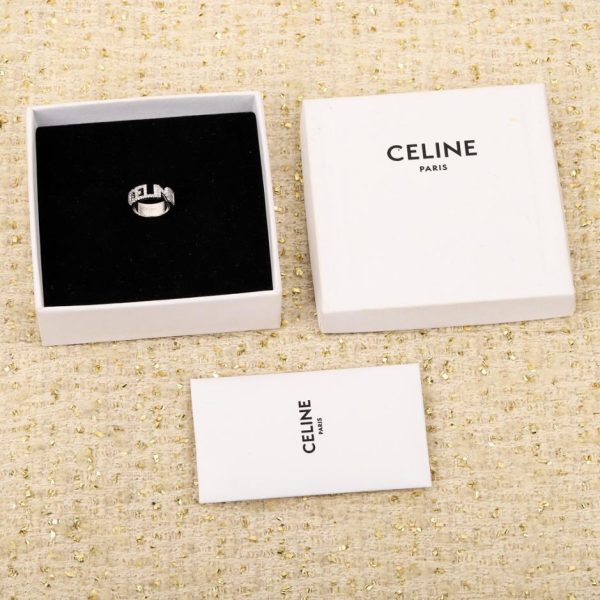 replica,repliche,fake,1:1,earrings,bracelet,ring,jewelry Anello con logo Celine con diamante pieno