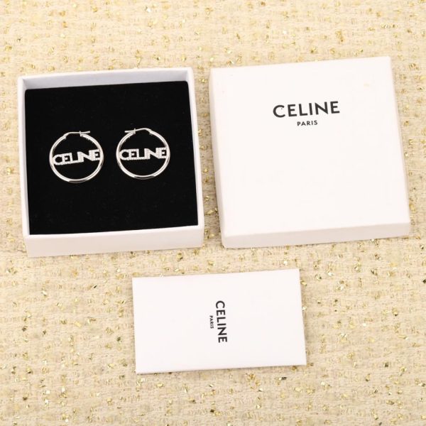 replica,repliche,fake,1:1,earrings,bracelet,ring,jewelry Orecchini con logo Celine con diamanti pieni