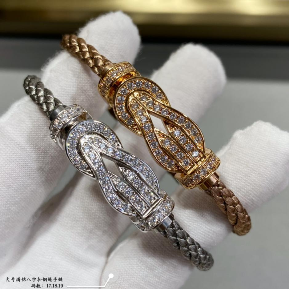 replica,repliche,fake,1:1,earrings,bracelet,ring,jewelry Fred bracciale in corda d’acciaio con fibbia a figura grande a forma di diamante