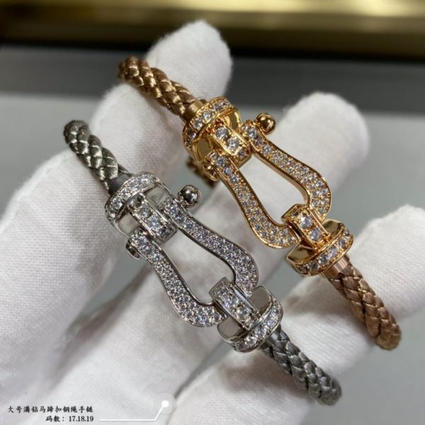 replica,repliche,fake,1:1,earrings,bracelet,ring,jewelry Fred bracciale in corda d’acciaio con fibbia a ferro di cavallo con diamanti di grandi dimensioni