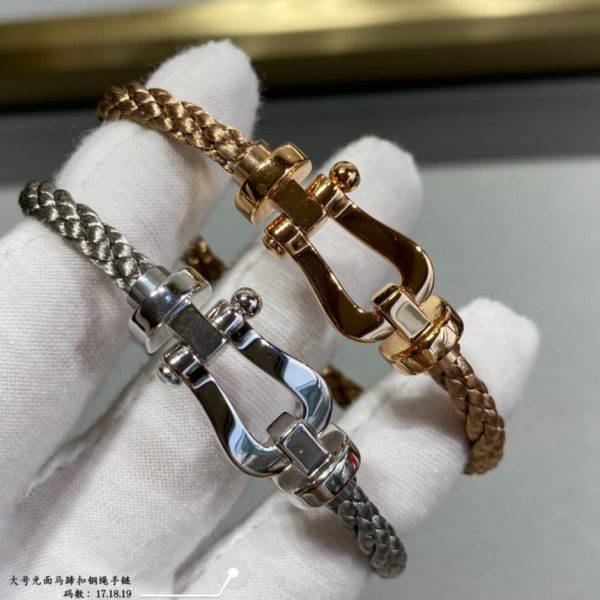 replica,repliche,fake,1:1,earrings,bracelet,ring,jewelry Fred grande bracciale in corda d’acciaio con fibbia a ferro di cavallo lucida