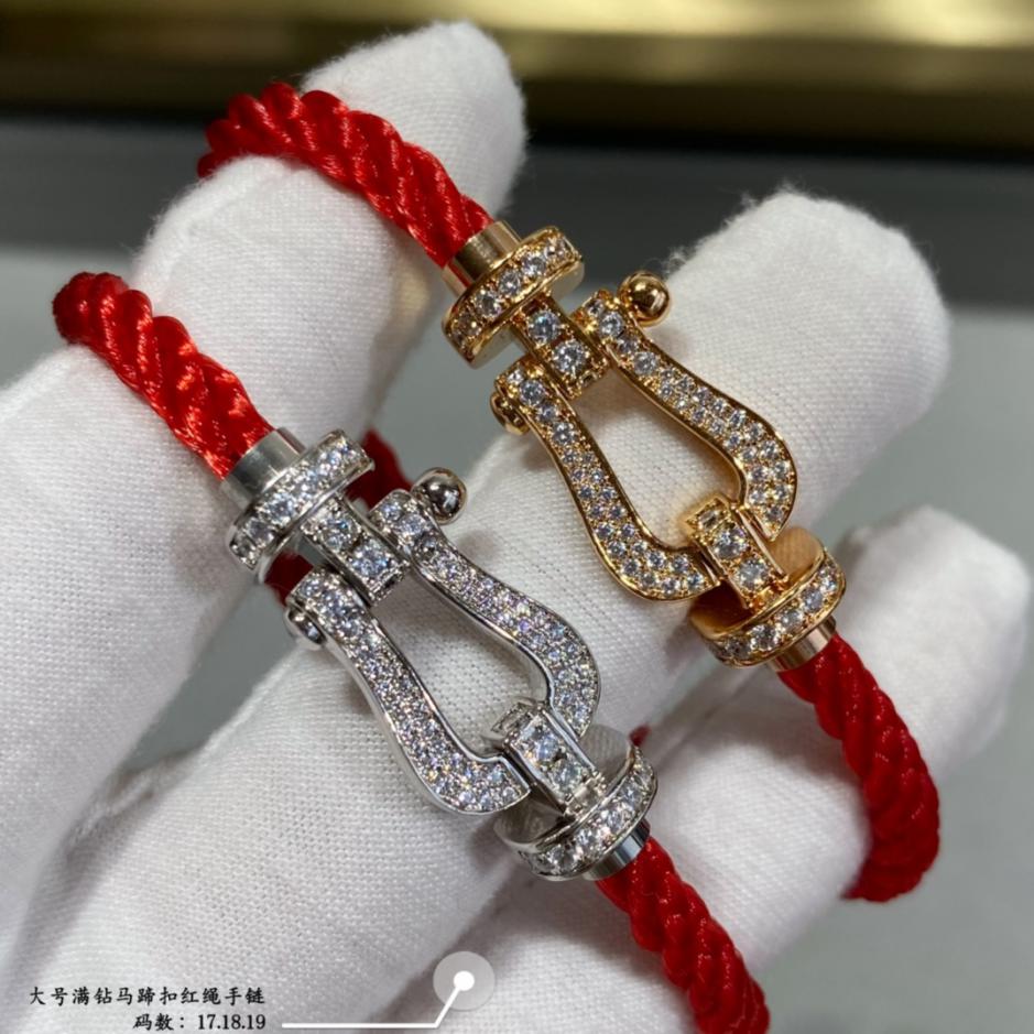 replica,repliche,fake,1:1,earrings,bracelet,ring,jewelry Fred braccialetto in corda rossa con fibbia a ferro di cavallo con diamanti grandi