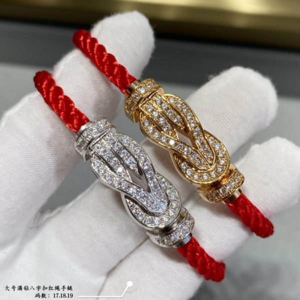 replica,repliche,fake,1:1,earrings,bracelet,ring,jewelry Fred braccialetto in corda rossa con fibbia a figura grande a forma di diamante