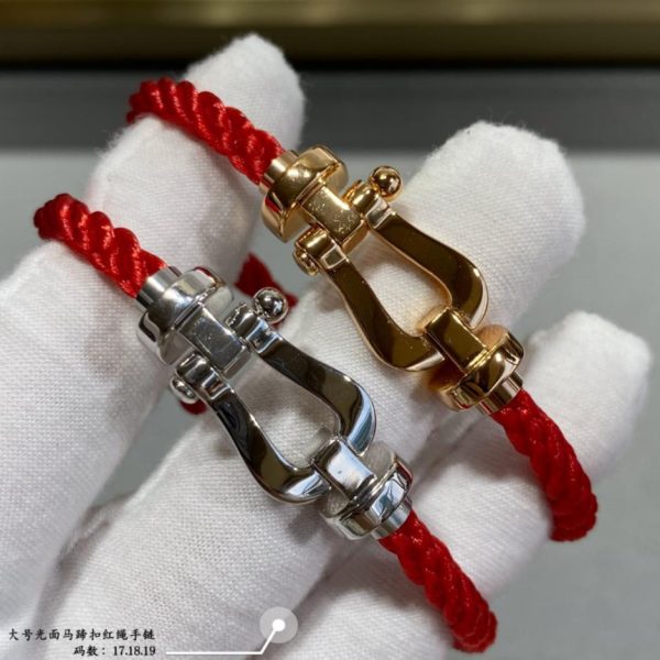 replica,repliche,fake,1:1,earrings,bracelet,ring,jewelry Fred grande braccialetto in corda rossa con fibbia a ferro di cavallo lucida