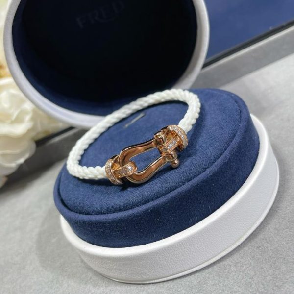 replica,repliche,fake,1:1,earrings,bracelet,ring,jewelry Bracciale Fred in corda bianca a ferro di cavallo con mezzo diamante grande