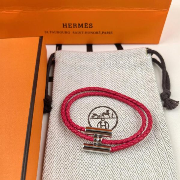 replica,repliche,fake,1:1,earrings,bracelet,ring,jewelry Bracciale Hermes in pelle H argento lucido con doppio cerchio e modello aggiornato
