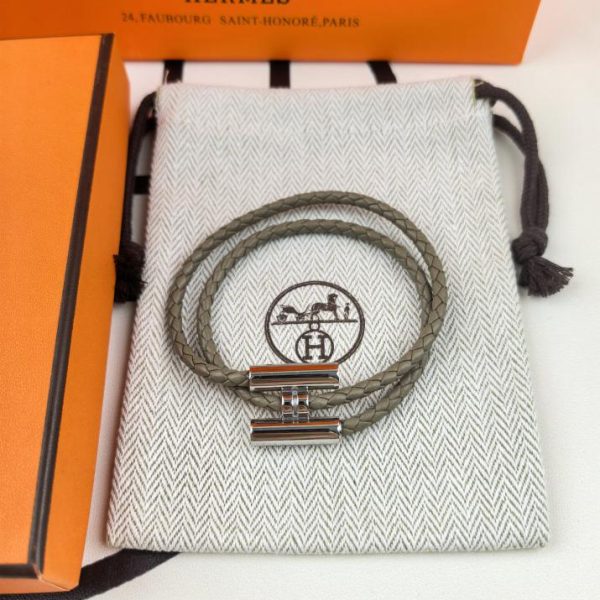replica,repliche,fake,1:1,earrings,bracelet,ring,jewelry Bracciale Hermes in pelle H argento lucido con doppio cerchio e modello aggiornato