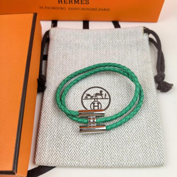 replica,repliche,fake,1:1,earrings,bracelet,ring,jewelry Bracciale Hermes in pelle H argento lucido con doppio cerchio e modello aggiornato