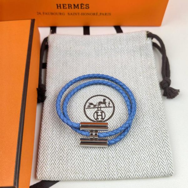 replica,repliche,fake,1:1,earrings,bracelet,ring,jewelry Bracciale Hermes in pelle H argento lucido con doppio cerchio e modello aggiornato