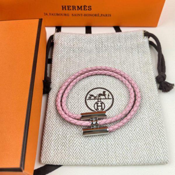 replica,repliche,fake,1:1,earrings,bracelet,ring,jewelry Bracciale Hermes in pelle H argento lucido con doppio cerchio e modello aggiornato