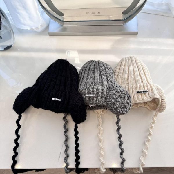 Margiela mm6 nuovo berretto in maglia con protezione per le orecchie autunnale e invernale