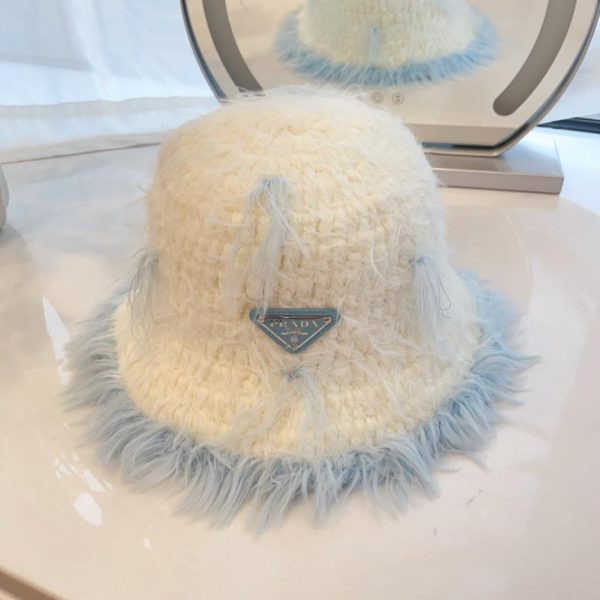 Prada autunno e inverno cappello da pescatore con nappa agganciato a mano lavorato a maglia