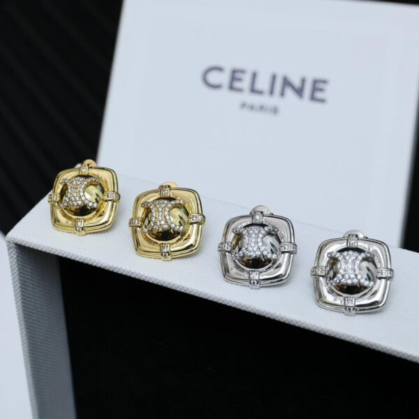 replica,repliche,fake,1:1,earrings,bracelet,ring,jewelry Orecchini Celine Arc de Triomphe con lettera quadrata e diamanti pieni (2439)