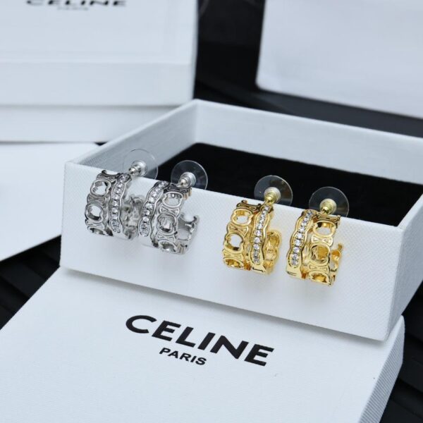 replica,repliche,fake,1:1,earrings,bracelet,ring,jewelry Orecchini Celine Arc de Triomphe con lettere a doppio strato con diamanti pieni (B15C)