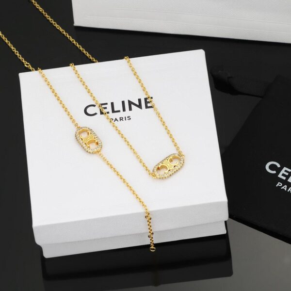 replica,repliche,fake,1:1,earrings,bracelet,ring,jewelry Nuova collana con bracciale Celine in ottone placcato oro 18 carati (9B2F)