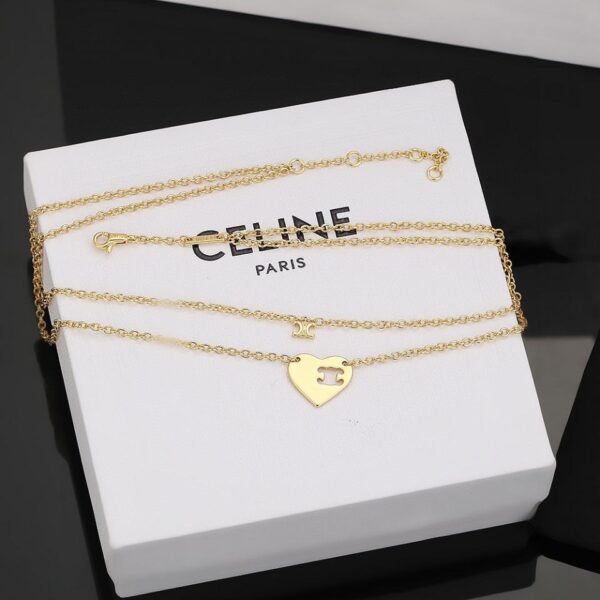 replica,repliche,fake,1:1,earrings,bracelet,ring,jewelry Collana Celine a doppio strato con cuore color pesca (2A80)