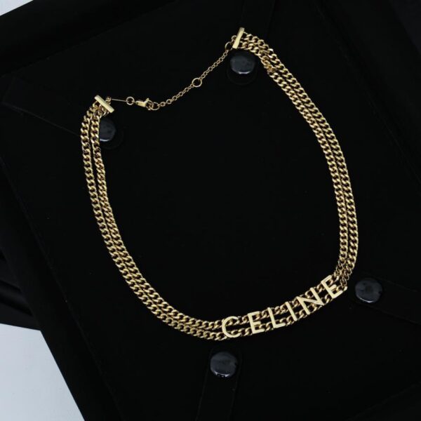 replica,repliche,fake,1:1,earrings,bracelet,ring,jewelry Collana Celine Arc de Triomphe in oro con doppia lettera (0AF4)