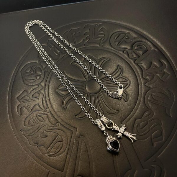 replica,repliche,fake,1:1,earrings,bracelet,ring,jewelry [Controqualità] Chrome Hearts nuova collana classica retrò croce pendente doppio a forma di cuore (975B)