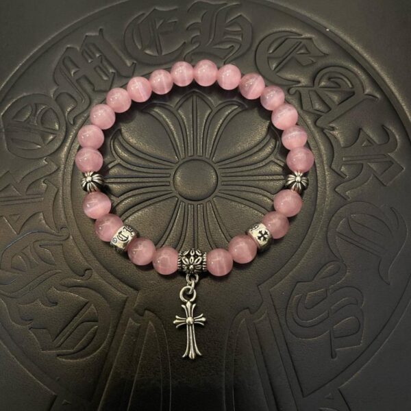 replica,repliche,fake,1:1,earrings,bracelet,ring,jewelry [Controqualità] Bracciale con bracciale a forma di occhio di gatto rosa classico retrò con cuori cromati (1687)