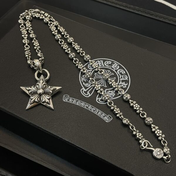 replica,repliche,fake,1:1,earrings,bracelet,ring,jewelry [Controqualità] Chrome Hearts nuova collana con sfera di fiori a forma di croce pendente con fiore a cinque stelle (98DE)