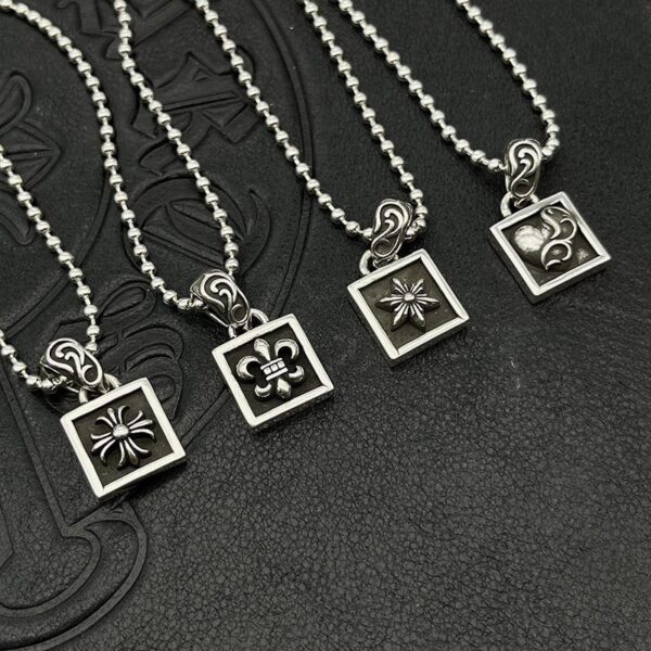 Collana con cuore di corvo, croce quadrata retrò, fiore da ricognizione, stella a sei punte e cuore di pesca (A87A)