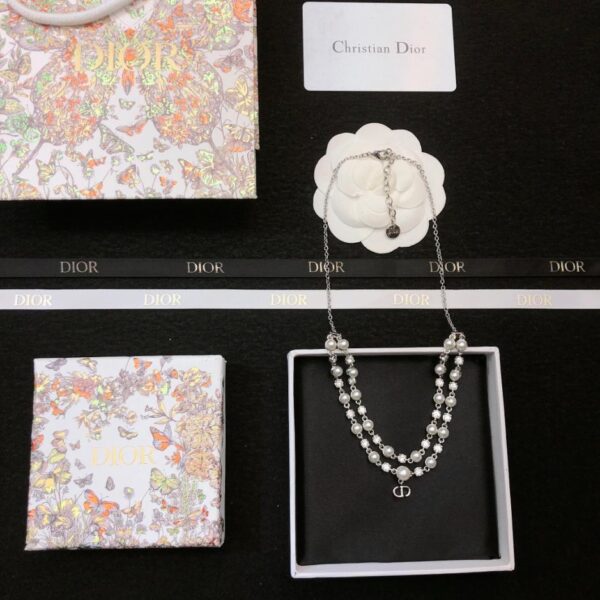 replica,repliche,fake,1:1,earrings,bracelet,ring,jewelry Collana Dior con doppia perla e cristalli CD (E3D8)