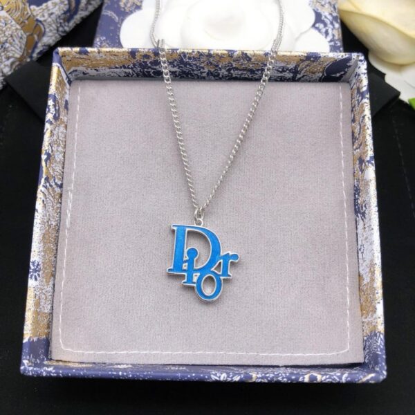  Collana DIOR lettera goccia d'olio blu ago d'argento 925 di alta qualità (4B08)