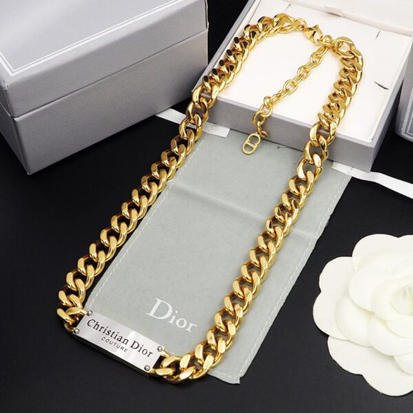 Collana in denim con lettera Dior dorata (BD5D)