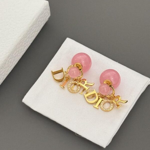 Dior lettera accessori orecchini con perline rosa (108B)