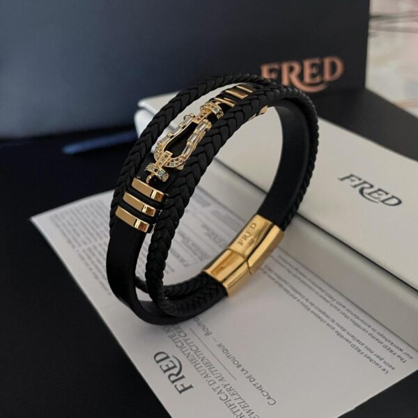 replica,repliche,fake,1:1,earrings,bracelet,ring,jewelry Bracciale Fred in cordoncino di pelle nera (CA2F)