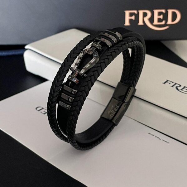 replica,repliche,fake,1:1,earrings,bracelet,ring,jewelry Bracciale Fred in cordoncino di pelle nera (D94F)