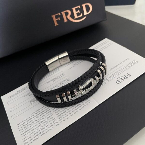 replica,repliche,fake,1:1,earrings,bracelet,ring,jewelry Bracciale Fred in cordoncino di pelle nera (20CA)