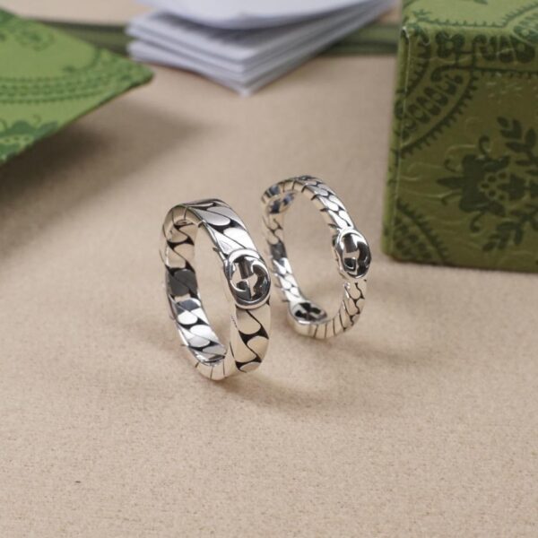 replica,repliche,fake,1:1,earrings,bracelet,ring,jewelry [Argento sterling 925 dappertutto] Anello cavo ad incastro con doppia G Gucci realizzato in argento sterling (03ED)
