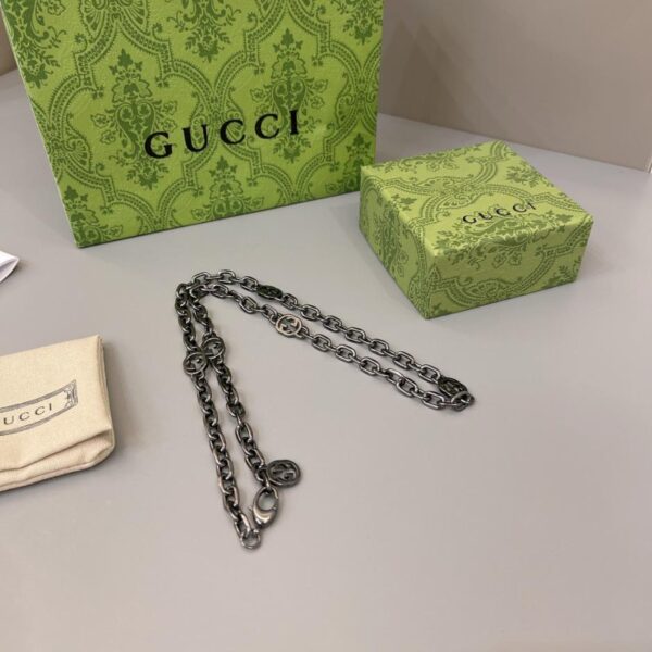 replica,repliche,fake,1:1,earrings,bracelet,ring,jewelry Gucci nuova collana in oro nero modello coppia doppia G (37B6)