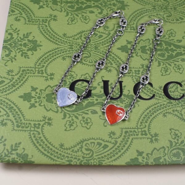 replica,repliche,fake,1:1,earrings,bracelet,ring,jewelry [Argento sterling 925 all-over] Bracciale Gucci con doppia G smaltata a cuore, serie Heart (9271)