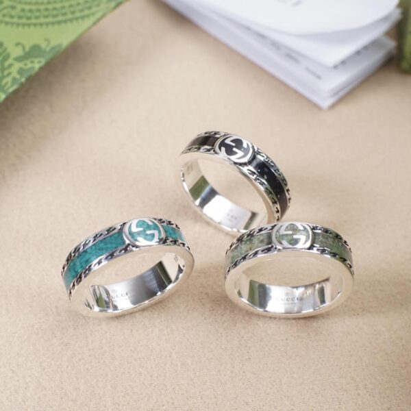 replica,repliche,fake,1:1,earrings,bracelet,ring,jewelry [Argento sterling 925 integrale] Anello smaltato con doppia G intrecciata Gucci (FAC6)