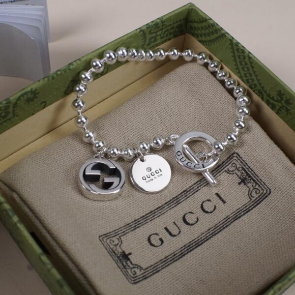 replica,repliche,fake,1:1,earrings,bracelet,ring,jewelry [Argento sterling 925 all-over] Bracciale Gucci con fibbia e medaglia doppia G intrecciata (B65A)